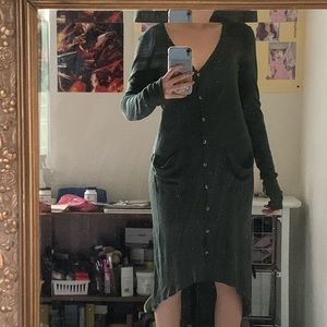 Forest green hi-low cardigan dress